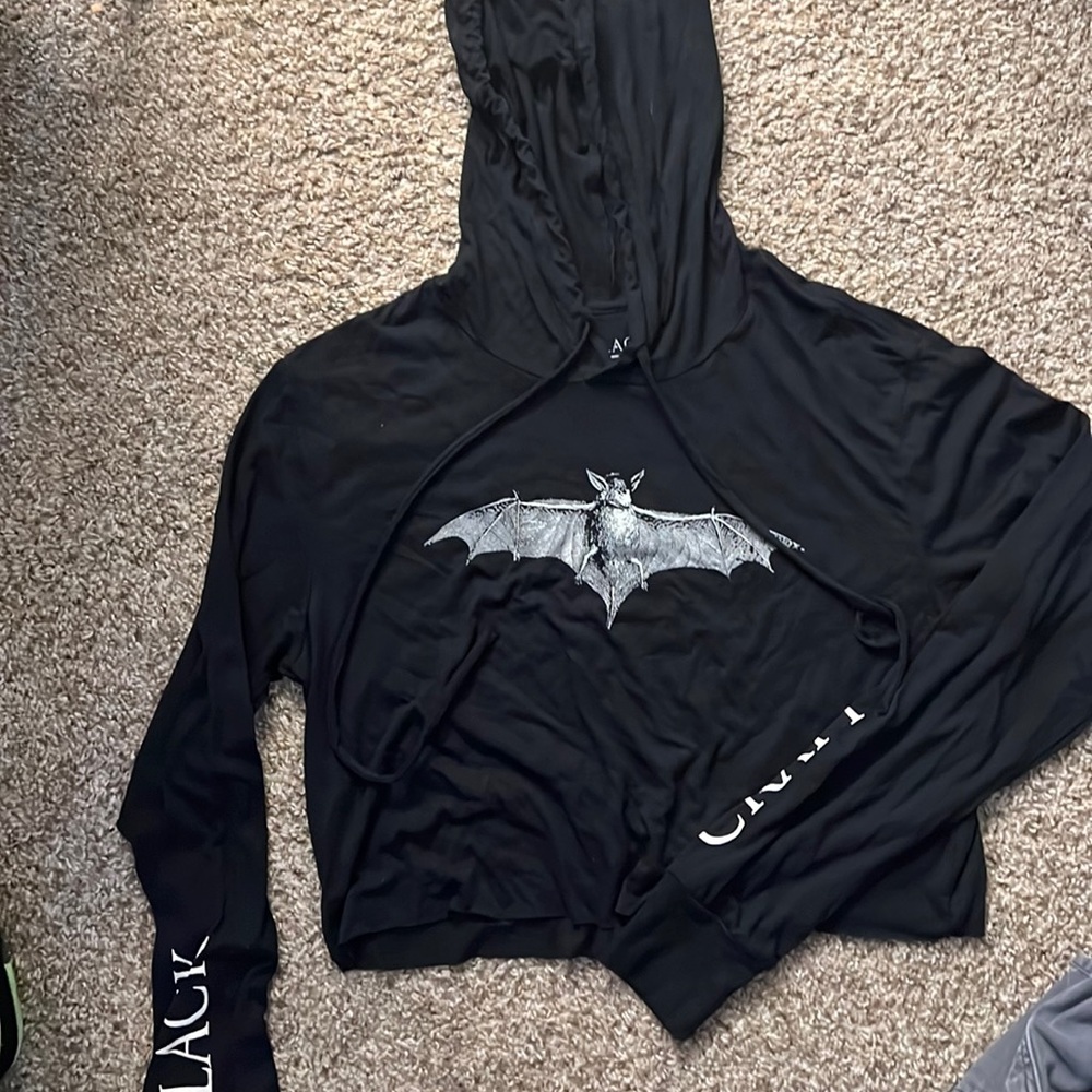 Blackcraft cult bat cropped-ish cotton shirt with hood